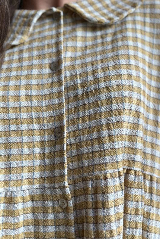 Annie Gingham Peter Pan Smock Blouse Mustard